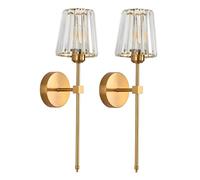 NICRX Set da 2 Lampada da Parete Interno Cristallo Oro E27 Applique da Parete in Vetro K9 Luce da Parete per Camera da Letto Soggiorno Bagno Corridoio Hotel (Conica)