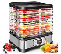 Nictemaw Essiccatore automatico da 400 W, Essiccatore per alimenti con 8 Pallet, Essiccatore per carne, frutta e verdura, temperatura regolabile 35-70 ℃, Argento Nero