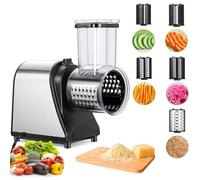 Nictemaw Taglierina Elettrica per Verdure, 250 W, Grattugia Elettrica per Verdure e Frutta, Grattugia per Formaggio, 5 Lame, Nero e Argento