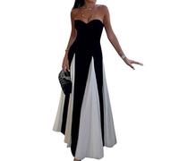 nicticsi Abito Lungo da Donna Classico Colore di Contrasto Vestito Elegante Confortevole Abiti da Ballo alla Moda Vestiti alla Orlo della Gonna Grande A Nero01 S
