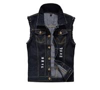 nicticsi Gilet in Denim da Uomo Polsini Sfilacciati Gilet Casual Gilet da Cowboy Punk Gilet Senza Maniche Vintage Strappato Gilet in Jean Confortevole Traspirante All'aperto Gilet C Nero M