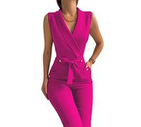 nicticsi Monopezzo Donna Elegante Tutina Pantalone Lungo Tailleur Tuta Playsuit Pantaloni Business Estiva Jumpsuit Moda Curvy Tute Sexy Pagliaccetto Blazer Casual Overall Con Cintura Rosa Rosso M
