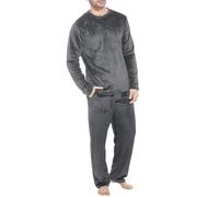 nicticsi Pigiama e Il Pigiama in Peluche da Uomo Invernale Caldo con Girocollo Pigiama Due Pezzi Pigiama Comodo in Morbida Flanella Set Pigiama Casa Tinta Unita Moda Pigiama A Grigio Scuro XL