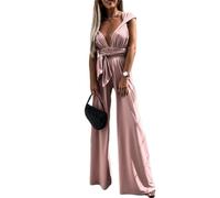 nicticsi Senza Maniche Vita Alta Long Pantaloni Schiena Nuda Fionda Tuta Intera Aderente da Donna Elegante Tinta Unita Gamba Larga Larghi Playsuit Tuta Cerimonia Cocktail Overall C-Rosa M