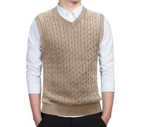 nicticsi Uomo Classico Attività Commerciale Maglieria Panciotto Senza Maniche Maglione in Tinta Unita Casual Comfort Gilet in Maglia Fine Gilet Autunnale e Invernale con Scollo a V C Cachi L