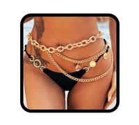 Nicute Catena per la vita da donna, dorata, a strati, con monete in metallo, per spiaggia, bikini, rave, feste, accessori per il corpo