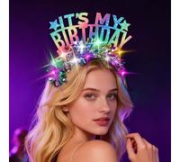niCWhite Cerchietto luminoso per compleanno, 2 pezzi LED colorato It's My Birthday Tiara Crown con coriandoli, accessori per capelli arcobaleno con glitter luminosi, accessori per capelli per donne e