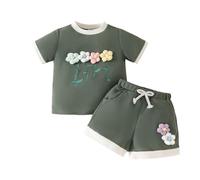 Nidddiv Abbigliamento festivo per ragazzo 92 Children's Clothing Summer Style Round Neck Contrast Color Short Sleeve Suit Three Flower 2 Piece Suit Tuta Ragazzo, verde, 9-12 Monate