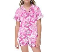 Nidddiv Abiti da fratello Bubble Pigiama Ragazza Dolce Fiocco Pigiama Set di Bottoni Floreali Manica Corta Top e Pantaloncini Bambino Set Abbigliamento, Colore: rosa., 120