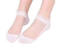 Nidddiv Calzini a maglia a mano, calzini corti da donna, in pizzo, traspiranti, in seta di vetro, da donna, in pizzo di cristallo, per anime da donna, 35 38, bianco, Taglia unica