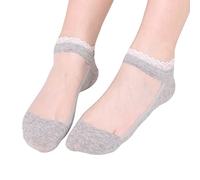 Nidddiv Calzini a maglia a mano, calzini corti da donna, in pizzo, traspiranti, in seta di vetro, da donna, in pizzo di cristallo, per anime da donna, 35 38, grigio., Taglia unica