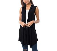 Nidddiv Cardigan senza maniche a cascata da donna UK aperto sul davanti canottiere e gilet da donna tinta unita con fondo sottile gilet da lavoro formale gilet leggero da donna top UK, Nero , L