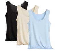 Nidddiv, confezione da 3 pezzi di canottiere da donna, basic, tank top estivi, senza maniche, top senza cuciture in raffinato tessuto di seta fresca, camicette leggere, top casual, sottovesti