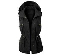 Nidddiv Gilet da donna con cappuccio, senza maniche, con coulisse, multitasche, leggero, casual, autunnale, per sport, da pesca, con risvolto, sottile, morbido, tinta unita, Nero , M