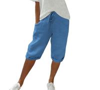 Nidddiv Pantaloni in cotone e linea per le donne UK Lunghezza al ginocchio Pantaloni corti da donna Pantaloncini larghi con coulisse Casual Pantaloncini tinta unita Pantaloni della tuta larghi
