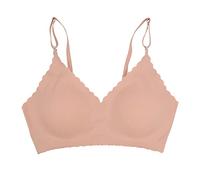 Nidddiv Reggiseno sportivo da donna imbottito, comodo, senza tracce, con volant, per una comoda traspirabilità e fitness senza anelli in acciaio, Beige, XL