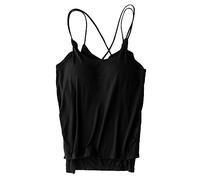 Nidddiv spalline sottili, top da donna con reggiseno, senza maniche, comodo, top basic camisole, yoga, senza ferretto, camicia, scollo a V, top integrato senza ferretto, top estivo imbottito, Nero , L