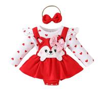 Nidddiv Tuta da neve Autumn And Winter Baby Sleeve Dress Baby Girl Love Strip False Suspenders Dress Accappatoio Adolescente, Colore: rosso, 12-18 Monate