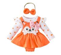 Nidddiv Tuta da neve Autumn And Winter Baby Sleeve Dress Baby Girl Love Strip False Suspenders Dress Accappatoio Adolescente, Colore: arancione., 0-3 Monate