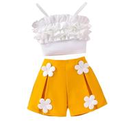 Nidddiv Vestito estivo per neonati, da ragazza, Sweet And Cute Spring and Autumn Suit New Top + pantaloncini floreali con volant, giallo., 6 anni