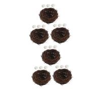Nido Artificiale Decorativo Artigianale 6 Set in Rattan con Uova Finte