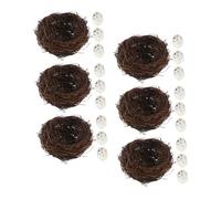 Nido Artificiale Decorativo Marrone 6 Set in Rattan con Uova Finte