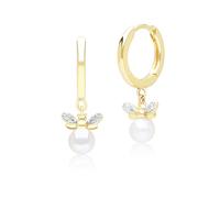 Nido D'Ape Ispirato Perla E Diamante Ape Cerchio Orecchini IN 9ct Oro Giallo