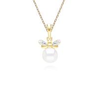 Nido D'Ape Ispirato Perla E Diamante Ape Ciondolo Collana IN 9ct Oro Giallo