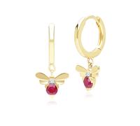 Nido D'Ape Ispirato Rubino e Diamanti Ape Cerchio Orecchini IN 9ct Oro Giallo