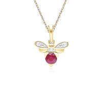 Nido D'Ape Ispirato Rubino e Diamanti Ape Ciondolo Collana IN 9ct Oro Giallo