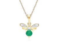 Nido D'Ape Ispirato Smeraldo e Diamante Ape Ciondolo Collana IN 9ct Oro Giallo