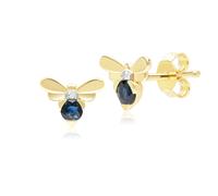 Nido D'Ape Ispirato Zaffiro Blu & Diamante Ape Bottone Orecchini IN 9ct Oro