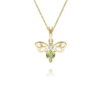 Nido D'Ape Pera Forma Peridoto e Diamante Ape Ciondolo Collana IN 9ct Oro Giallo