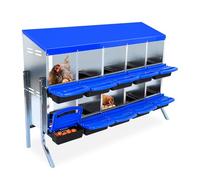 Nido di pollame in metallo per galline con gambe per 10 compartimenti, con base inclinata, fori di ventilazione, da parete, facile da pulire, blu