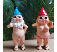 NIDONE 2 pezzi piccoli sexy statue gnome, 4,7 pollici nude statue giardino decorazione per goblin -art - giardino in resina gnomi cattivi per pipì statue nana uomo donne nude gnome decorazioni