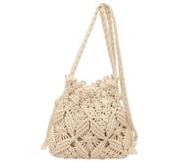 NIDONE Borsa in macramè, borsa a tracolla all'uncinetto, borse Boho all'uncinetto per donna estiva con coulisse da spiaggia, Beige