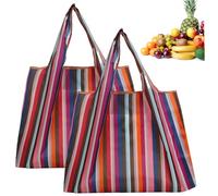 NIDONE Borse per la spesa riutilizzabili, sacche di drogheria riutilizzabili da 2 pezzi, 22.8x15.8 TOTE BAM PILLABILE OXFORD in tessuto con la drogheria dello shopping
