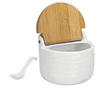 NIDONE Contenitore della cantina di sale della vaso del vaso di zucchero della ciotola di zucchero con il cucchiaio del coperchio di bambù reversibile per spice bianco