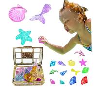 NIDONE Giocattoli da Immersione 16 Pezzi Gemme da Immersione per Bambini con Scrigno del Tesoro A Tema Oceano Pietre preziose di Diamanti acrilici Colorati Giocattoli Bomboniere