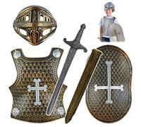 NIDONE Knight Costume Kids 4pcs/Set Cross Medieval Knight Armor Include casco, scudo, spada e armatura, i bambini vestono costumi per gioco di ruolo, cosplay, bronzo di Halloween