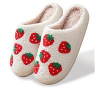 NIDONE Pantofole da donna Pantofole carine alla fragola Scarpe morbide e calde da camera Sandali con punta chiusa fuzzy antiscivolo per la casa Hotel L