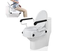 NIdreamCE Rialzo WC per Anziani con Braccioli Pieghevoli e Coperchio (14 cm Altezza),Regolabile Alzata per WC Supporto per WC per Anziani, Disabili,Incinta
