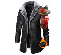 NIDSNID Cappotto di Pelle retrò da Uomo,Giacca Invernale Volante da Uomo,Giacca da Motociclista in Pelle da Uomo Invernale Spessa con Colletto rialzato (2,L)