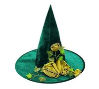 NIEBYI Cappello da strega verde con rose dorate e viti di edera in velluto, cappello da mago da strega, accessorio per cosplay da donna