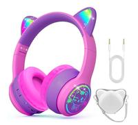 Niecase Cuffie Bluetooth per bambini con custodia, graziose orecchie di gatto che si illuminano, cuffie wireless per bambini e ragazze, limitano il volume, regalo per la scuola e i viaggi (rosa viola)