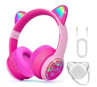 Niecase Cuffie Bluetooth per bambini con custodia, graziose orecchie di gatto che si illuminano, cuffie wireless per bambini e ragazze, limitano il volume, ideali come regalo per la scuola e i viaggi