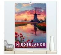 Niederlande - Old School Poster Style (hochwertiger Premium Wandkalender 2026 DIN A2 hoch), Kunstdruck in Hochglanz: Eine Sammlung von Poster über Niederlanden in Old School Style