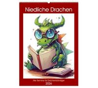 Niedliche Drachen (Wandkalender 2026 DIN A2 hoch), CALVENDO Monatskalender: Lustige Drachenkinder für ein ganzes Jahr
