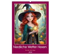 Niedliche Wetter Hexen (Wandkalender 2026 DIN A2 hoch), CALVENDO Monatskalender: Jede Monatsseite zeigt eine niedliche Hexe, die mit der jeweiligen ... die Blüten und Sonnenschein heraufbeschwört.