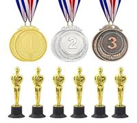 NIEEKRUN 12 pezzi medaglie e coppe, trofeo piccolo, trofeo d'oro, medaglie per bambini, trofeo di compleanno per bambini, trofeo dorato, per feste di calcio